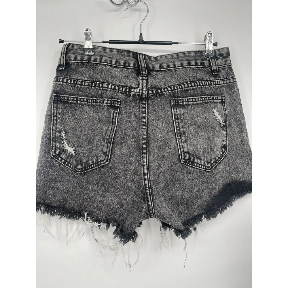 SHEIN Size L Distressed Denim Shorts Womens Gray Good Acid Wash Raw Hem Cut Offs